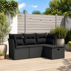 Outdoor 4-Piece Garden Sofa Set in Black with Cushions