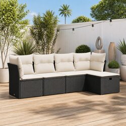 Outdoor Patio Lounge Set 5 Pieces - Black Rattan