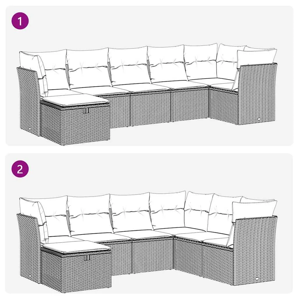 Garden Sofa Set 7 Piece Outdoor Furniture Patio Lounge Black Poly Rattan Modular