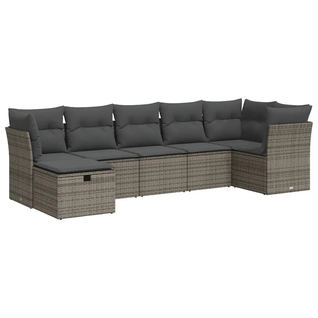 Garden Sofa Set 7 Piece Grey Poly Rattan Modular Outdoor Furniture with Storage and Removable Cushion Covers