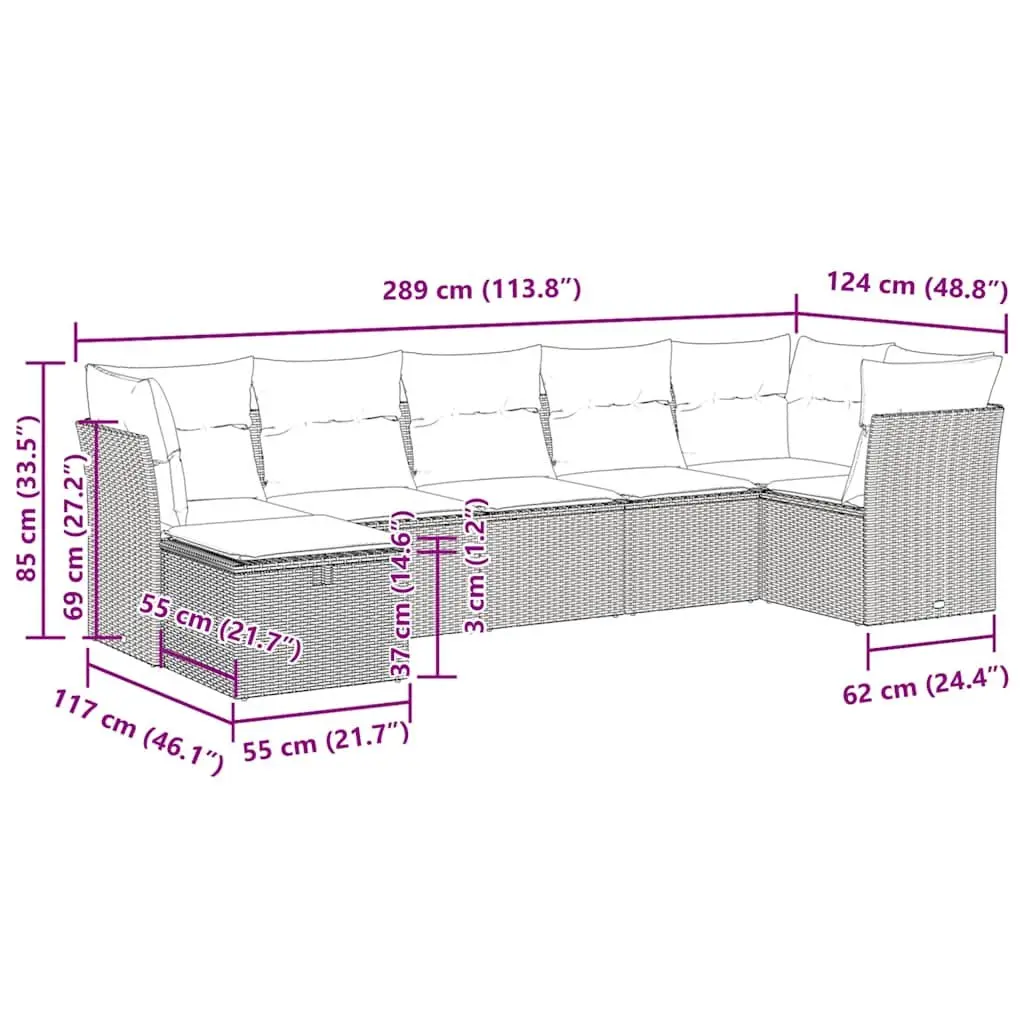 Garden Sofa Set 7 Piece Grey Poly Rattan Modular Outdoor Furniture with Storage and Removable Cushion Covers