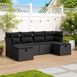 Stylish Black Outdoor Patio Sofa Set - 6 Pieces