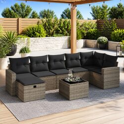 Modular 8 Piece Outdoor Furniture Sofa Set in Grey