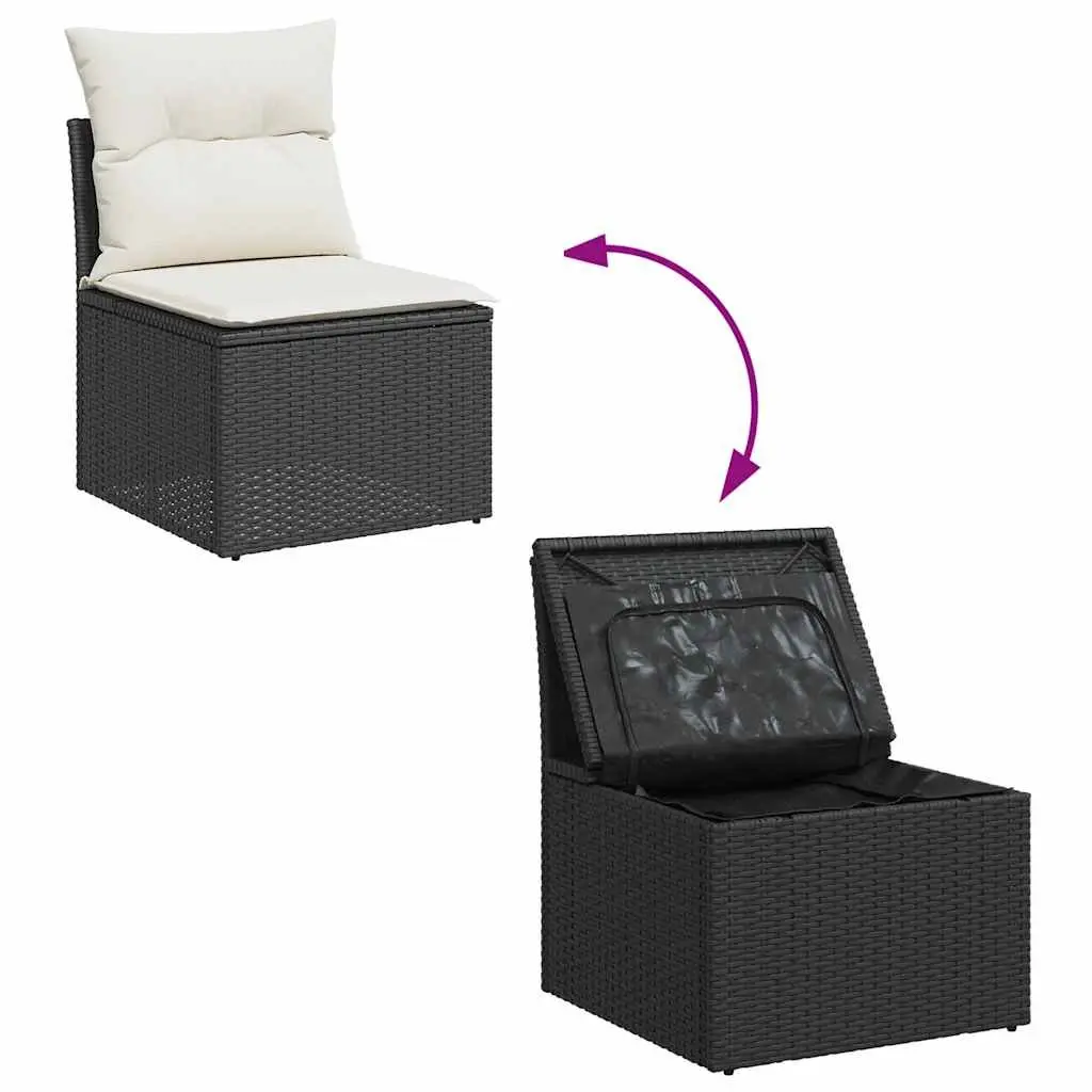 Garden Sofa Set 7 Piece Modular Outdoor Furniture Black PE Rattan with Cushions and Storage