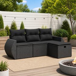 Stylish Outdoor Sofa Set: 4-Piece Black Rattan Furniture
