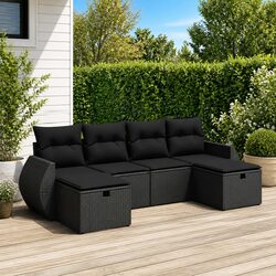 Outdoor Lounge Sofa Set 6 Piece Black PE Rattan
