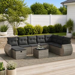 Garden Sofa Set 9 Piece Outdoor Furniture Grey Poly Rattan Patio Lounge with