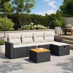 Outdoor 6-Piece Patio Lounge Set in Black Rattan