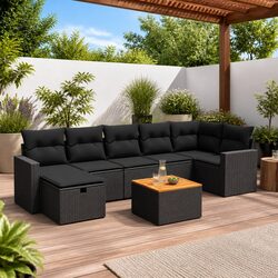 Outdoor 8-Piece Garden Sofa Set in Elegant Black Finish
