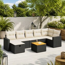 Garden Sofa Set 8 Piece Outdoor Furniture Black Poly Rattan Patio Sectional
