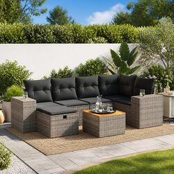 Garden Sofa Set 7 Piece Outdoor Furniture Grey Poly Rattan Modular Patio Lounge