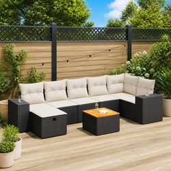 Garden Sofa Set 8 Piece Outdoor Furniture with Cushions Storage Black Poly