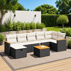 8 Piece Modular Black Rattan Outdoor Sofa Set for Relaxation