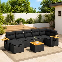 Stylish 8 Piece Black Rattan Patio Lounge Set