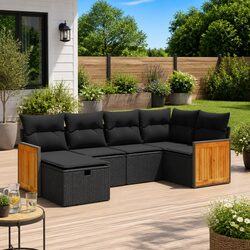 Comfortable 6-Piece Black Rattan Outdoor Sofa Set