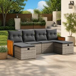 Comfortable 6-Piece Outdoor Grey Sofa Set with Storage