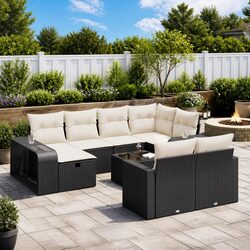 Garden Sofa Set 11 Piece Outdoor Furniture Black Poly Rattan with Cushions Table