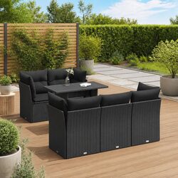 6 Piece Garden Sofa Set with Storage Cushions Black Outdoor Patio Furniture