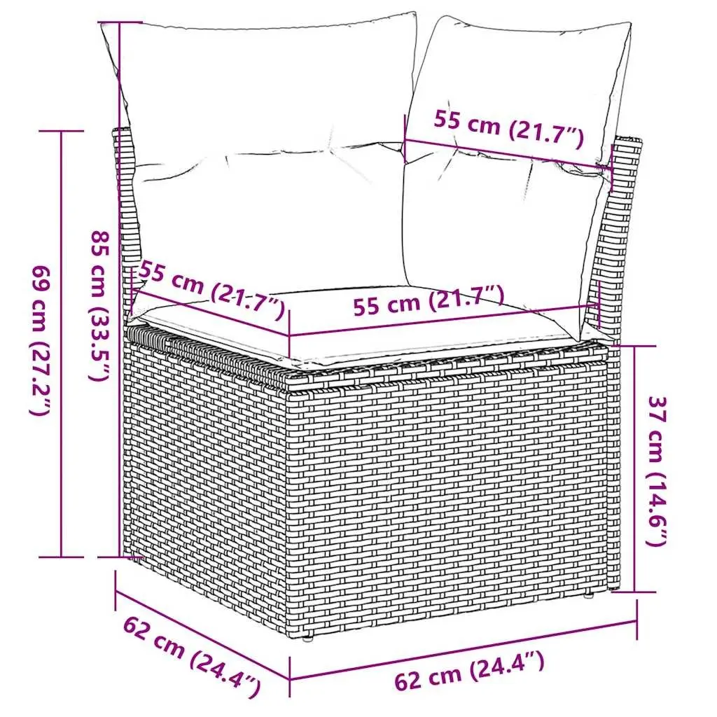 Garden Sofa Set 6 Piece Grey Poly Rattan Outdoor Furniture with Adjustable Table and Storage