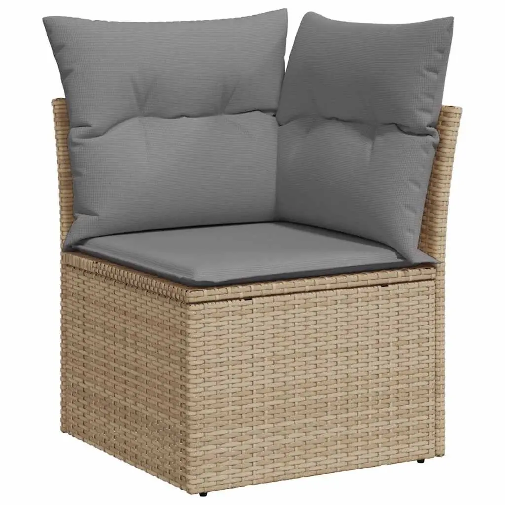 7 Piece Garden Sofa Set Outdoor Patio Furniture Beige Poly Rattan Lounge with Adjustable Table and Storage Function