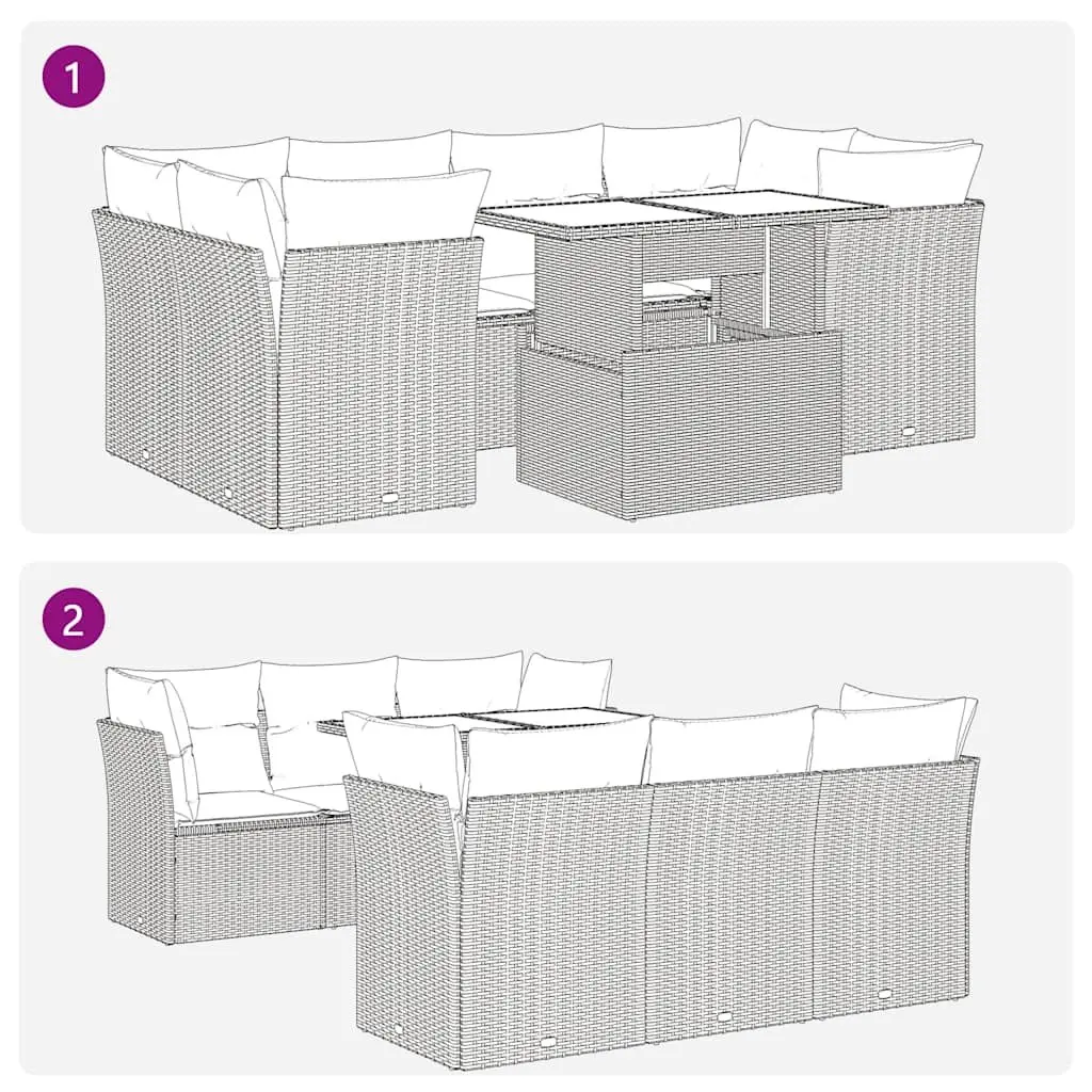 7 Piece Garden Sofa Set Outdoor Patio Furniture Beige Poly Rattan Lounge with Adjustable Table and Storage Function
