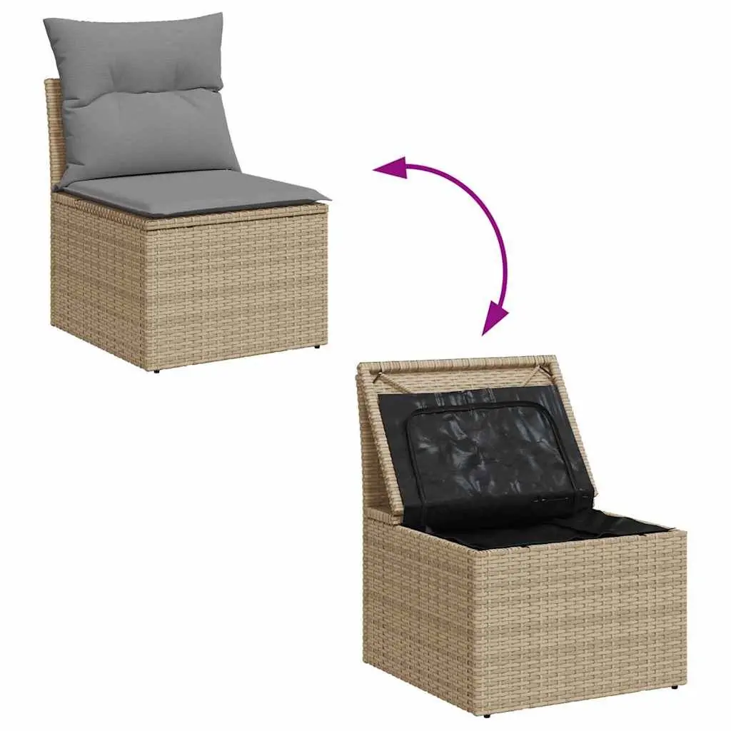 7 Piece Garden Sofa Set Outdoor Patio Furniture Beige Poly Rattan Lounge with Adjustable Table and Storage Function