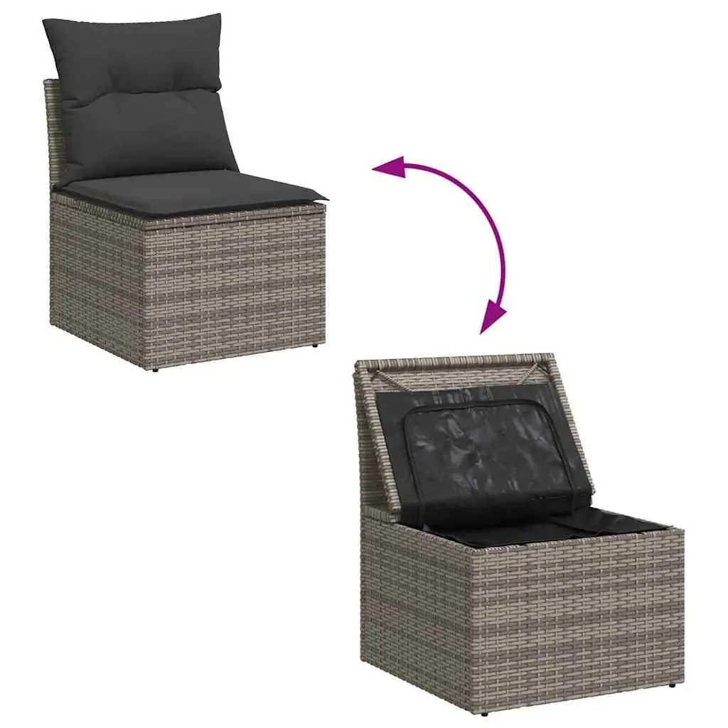 Garden Sofa Set 9 Piece Grey Poly Rattan Outdoor Furniture with Storage Cushions