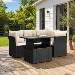 5 Piece Outdoor Patio Sofa Set in Black with Storage