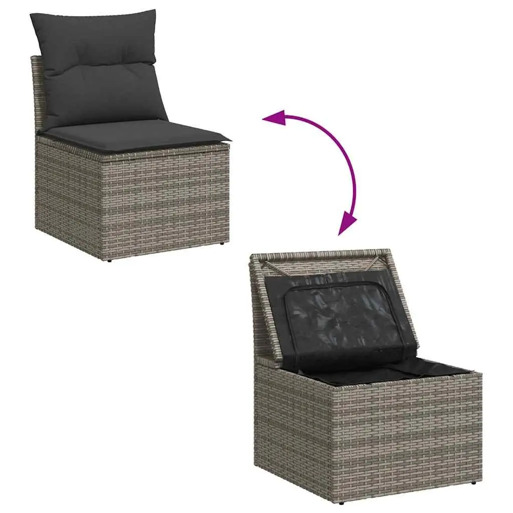Garden Sofa Set 7 Piece Outdoor Patio Furniture Grey PE Rattan with Cushions and Adjustable Table