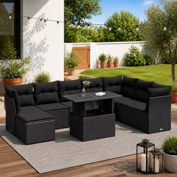 Stylish 9-Piece Black Rattan Sofa Set for Outdoor Living