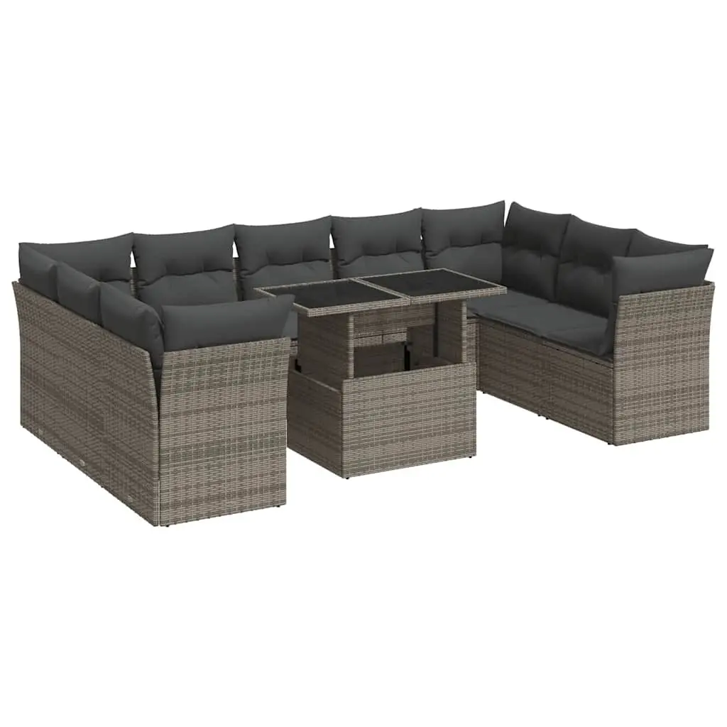 Garden Sofa Set 10 Piece Outdoor Furniture Grey Poly Rattan with Storage