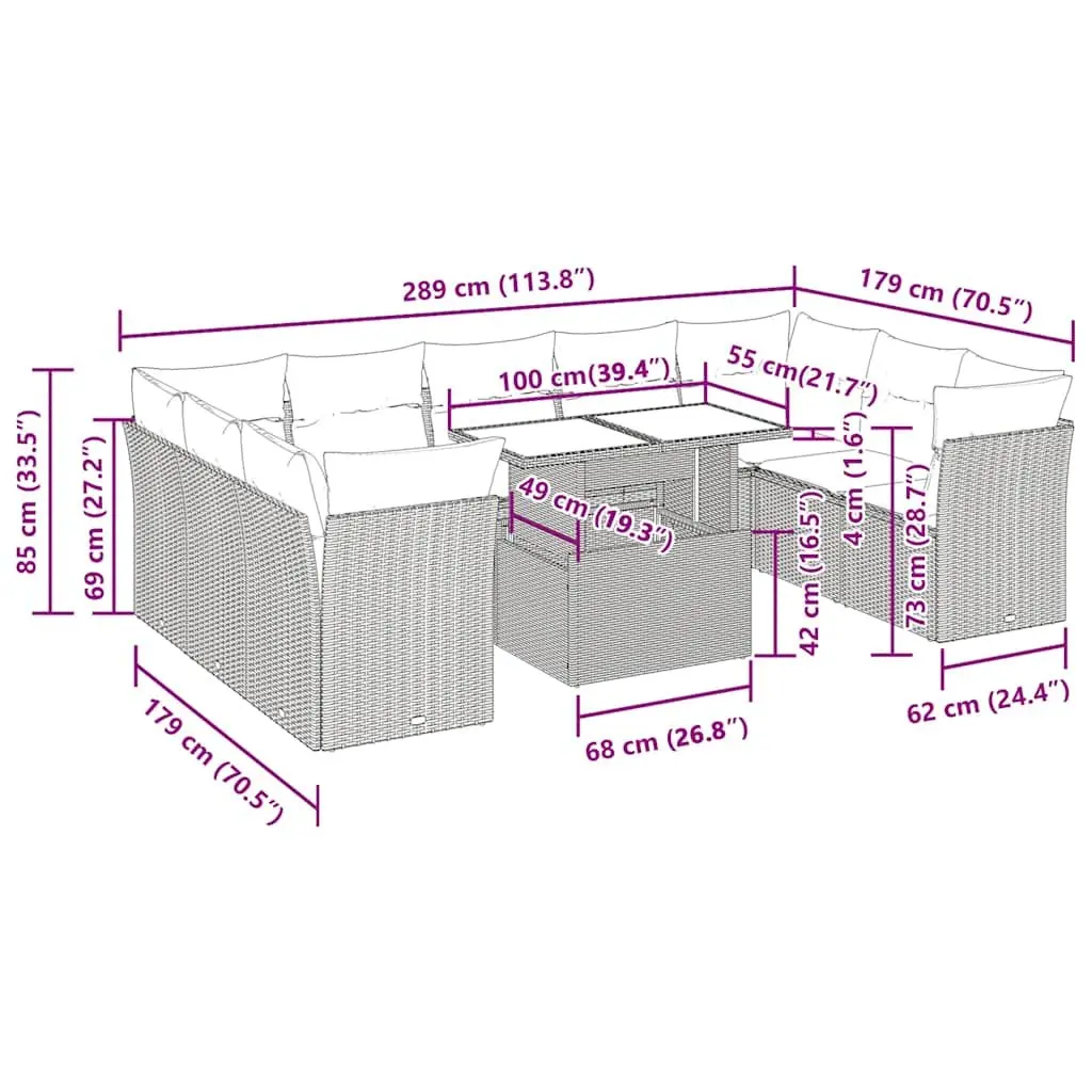 Garden Sofa Set 10 Piece Outdoor Furniture Grey Poly Rattan with Storage