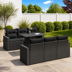 Black Poly Rattan 7-Piece Garden Sofa Set with Adjustable Table