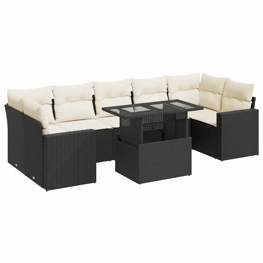 Garden Sofa Set 8 Piece Outdoor Furniture Black Poly Rattan with Storage