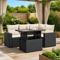 Outdoor 5 Piece Garden Sofa Set in Black with Storage