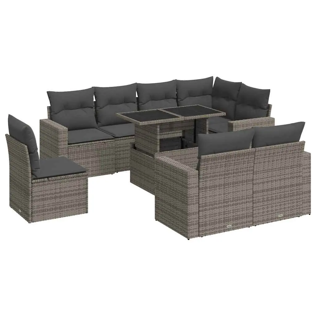 Garden Sofa Set 9 Piece Outdoor Furniture Grey Poly Rattan Adjustable Table Storage Compartments