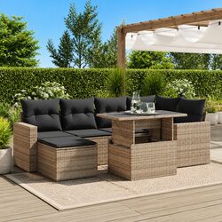Garden Sofa Set 7 Piece Outdoor Furniture Grey Poly Rattan Patio Sectional Sofa