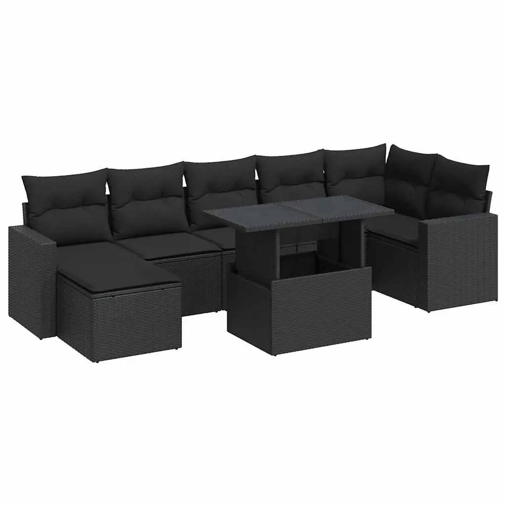 Garden Sofa Set 8 Piece Outdoor Furniture Black Poly Rattan Cushions Adjustable Table
