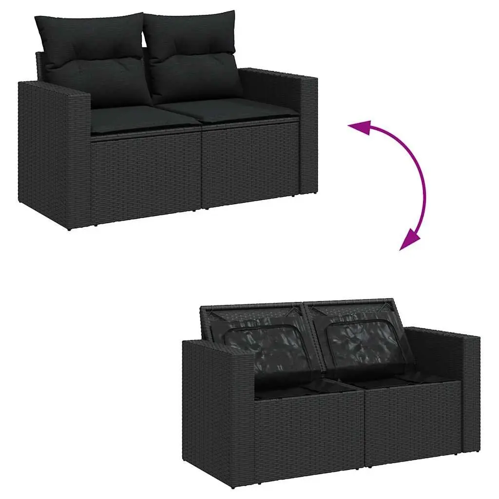 Garden Sofa Set 8 Piece Outdoor Furniture Black Poly Rattan Cushions Adjustable Table