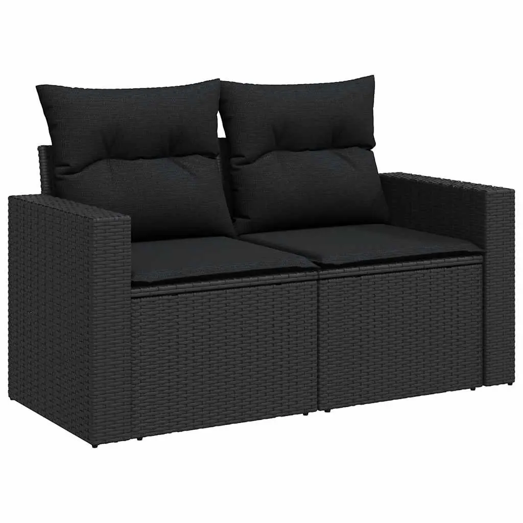Garden Sofa Set 8 Piece Outdoor Furniture Black Poly Rattan Cushions Adjustable Table