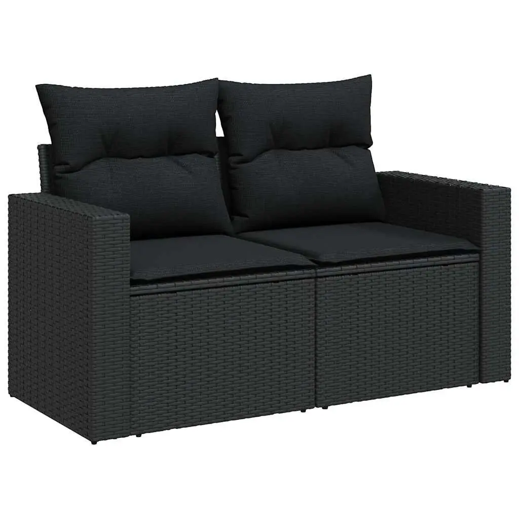 Garden Sofa Set 9 Piece Black Poly Rattan Outdoor Furniture with Cushions and Adjustable Table