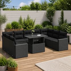 Black Outdoor Furniture: 10-Piece Garden Sofa Set