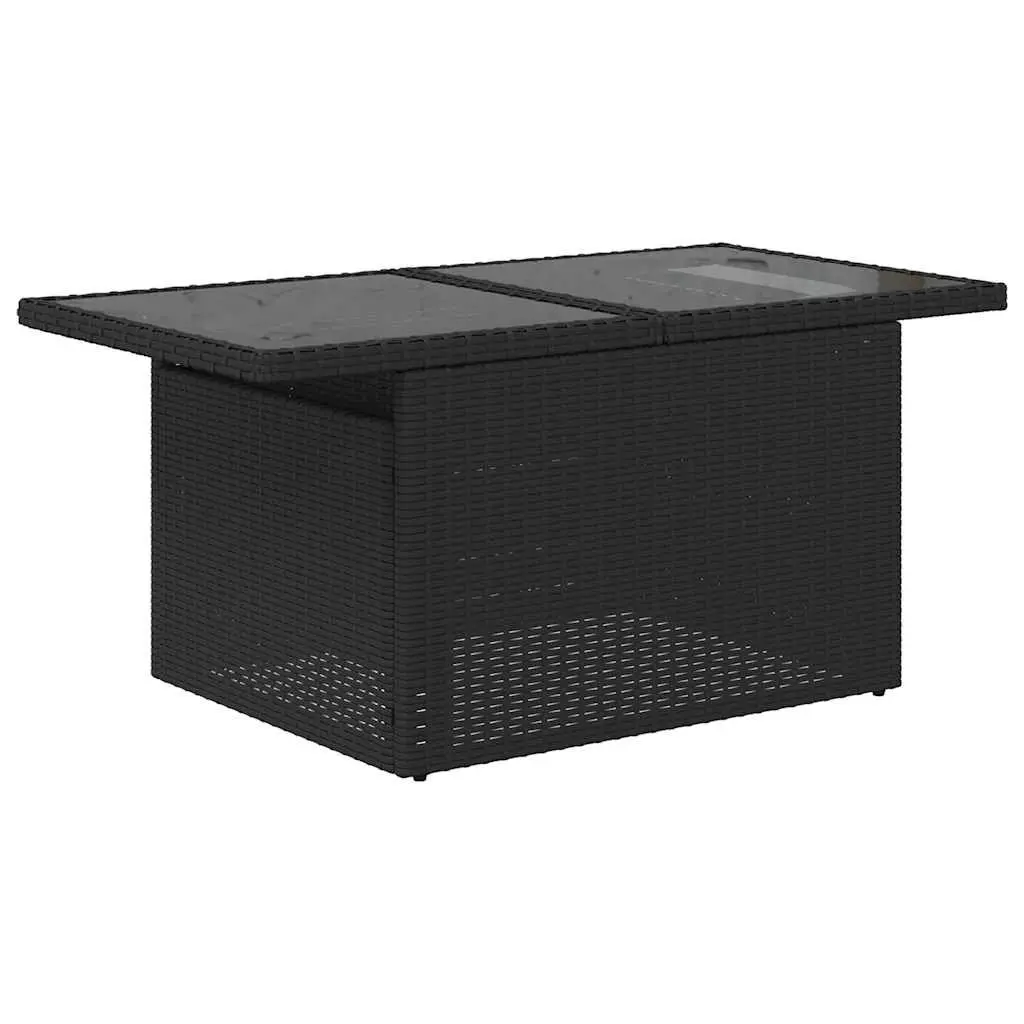 Outdoor Sectional Sofa Set 6 Pieces Black Poly Rattan Patio Furniture with Adjustable Table and Storage Compartments