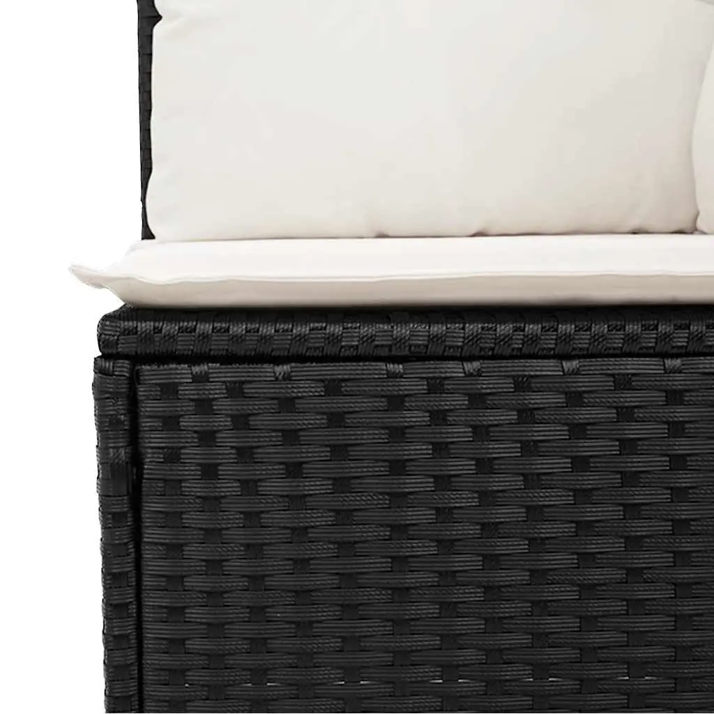 Garden Sofa Set 8 Piece Outdoor Furniture Black Poly Rattan with Cushions and Adjustable Tabletop