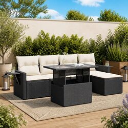 6-Piece Outdoor Sofa Set in Black with Cushions