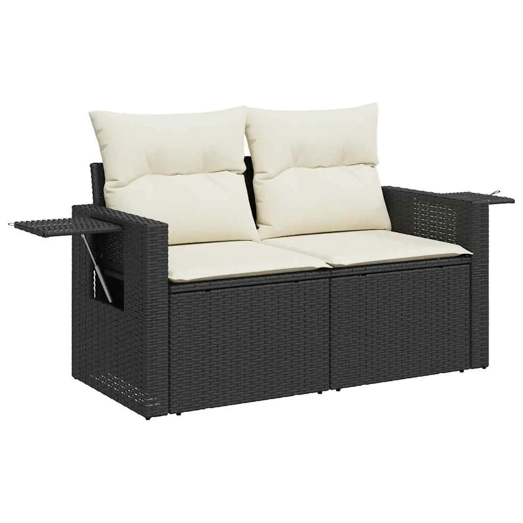 Garden Sofa Set 6 Piece Outdoor Furniture Black Poly Rattan with Cushions Storage Space Adjustable Table