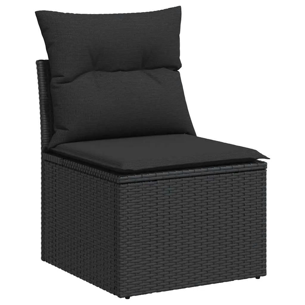 5 Piece Outdoor Garden Sofa Set Black PE Rattan with Storage Cushions