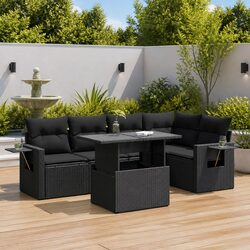 Garden Sofa Set 6 Piece Outdoor Patio Furniture with Storage Cushions Black