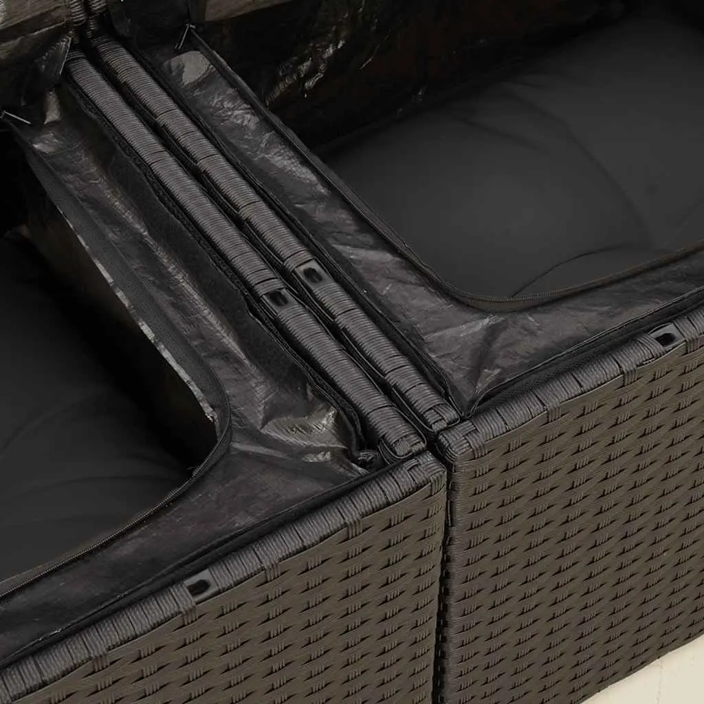 Outdoor Furniture Sofa Set 10 Piece Black Poly Rattan Adjustable Table Storage Cushions