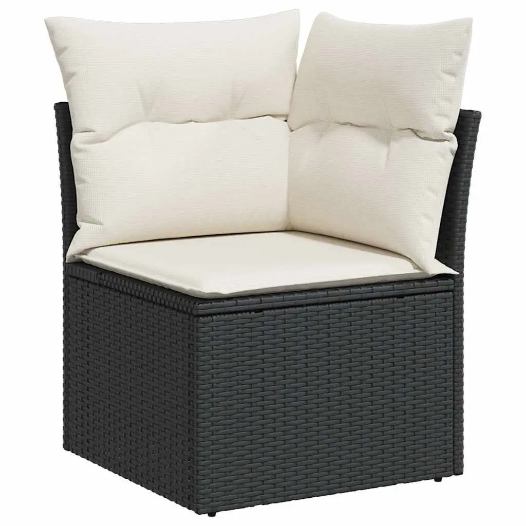 Garden Sofa Set 10 Piece Outdoor Furniture Black PE Rattan with Adjustable Table and Storage Compartment